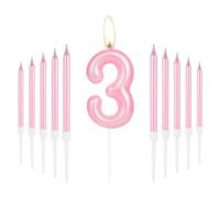 Happy 3rd Birthday Pink Long Stick Number 3 Candles for Cake, Cupcake Toppers for Girl Baby Birthday Party & Wedding Anniversary Decorations
