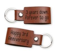 Happy 3rd Wedding Anniversary Vegan PU Leather Keyring 3 Years Together Forever To Go Third Keepsake Date Wife Husband Romantic Gift Husband Key Ring Him Her Mr Mrs Couples Valentines Girlfriend Boy