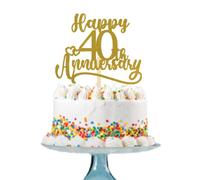 Happy 40th Anniversary Cake Topper - Wedding Anniversary Cake Decoration - Double Sided Glitter Cardstock - Elegant Party Toppers for Couples, Parents, Friends, Office Celebrations - PINK