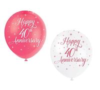 Happy 40th Anniversary Red Latex Balloons (30cm) Pack of 5 - Elegant Celebration Decorations