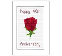 Happy 40th Anniversary Rose, Ruby/Red Counted Cross Stitch Card Kit 14ct A6