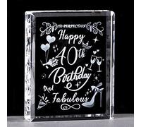 Happy 40th Birthday and Fabulous Gifts for Women, Laser Engraved K9 Crystal Plaque Keepsake for Friend 40 Years of Age, Unique Birthday Present Ornament Collection