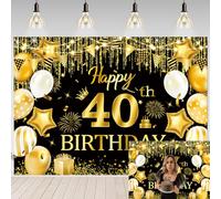 Happy 40th Birthday Backdrop Black Gold Glitter Balloon 40th Birthday Photography Backdrop for Men Women 40 Years Old Bday Party Decoration Background 6x4ft