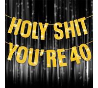 Happy 40th Birthday Banner, 40th Birthday Decorations Banner for Women Men Gold Glitter Banners Holy Shit You're 40 Party Decor Sign Funny Party Supplies