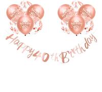 Happy 40th Birthday Banners Rose Gold Women 40th Birthday Banner Bunting Personalized Including 12 Pack 12” Latex Printed Balloons Women 40 Decorations Supplies