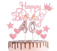 Happy 40th Birthday Cake Topper & Birthday Candles Rose Gold Number 40 Candles for Birthday Cake - Rose Pink 40th Birthday Candles Cake Cupcake Topper Birthday Cake Decorations for Women Her Birthday