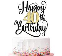 Happy 40th Birthday Cake Topper Glitter Cheers to 40 Years Birthday Cake Pick 40 Fabulous Cake Decoration for Happy 40th Birthday Anniversary Party Decorations Supplies Black and gold flashes