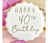 Happy 40th Birthday Cookie Cutter Stamp Embosser fits m&s Biscuits Great for Fondant Icing Forty 40 Birthday Reusable Marks and Spencers Party Favours Free Matching Cutter