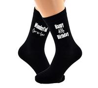 Happy 40th Birthday Wonderful Son in Law Printed in White on Black Mens Socks Great Present for 40th Birthday