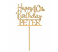 Happy 40th Birthday Wooden Cake Topper with Custom Name, Personalised Wood Toppers by 3 LITTLE DESSERTS (4 INCHES)