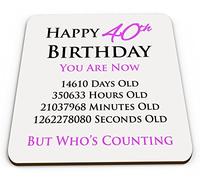 Happy 40th Birthday You are Now Days Hours Minutes Seconds Old Novelty Glossy Mug Coaster - Pink