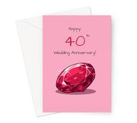 Happy 40th Wedding Anniversary Ruby Card | Ruby Anniversary Card For Husband or Wife