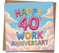 Happy 40th Work Anniversary Card, 145mm x 145mm Square, Colorful Balloon Letters Cloud Design, Includes Kraft Envelope, Milestone Work Celebration Greeting for Colleague, Boss, Employee