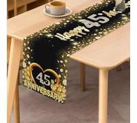 Happy 45th Anniversary Table Runner, 45th Wedding Anniversary Party Decoration Kitchen Dining Table Table Cloth Indoor Outdoor Decoration, Black and Gold, 183 cm x 33 cm