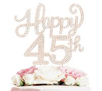Happy 45th Birthday Cake Topper 45th Birthday Cake Topper with Gold Rhinestones - Cheers to 45 Years Old Bday Party Metallic Sparkle Centerpiece