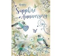 Happy 45th Sapphire Anniversary Birds & Heart Design Greeting Card Lovely Verse