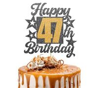 Happy 47th Birthday Cake Topper - Cheers to 47 Years Black Gold Glitter - 47 & Fabulous Cake Decoration - Kids Birthday Cake Topper for Girls or Boys - Party Supplies