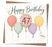 Happy 47th Birthday Card with Balloons and Hooray Tag, Fun Colourful Age 47 Birthday Card