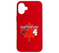 Happy 4th Birthday Boy Canada Maple Leaf Ice Hockey Case for iPhone 16 Plus