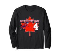 Happy 4th Birthday Boy Canada Maple Leaf Ice Hockey Long Sleeve T-Shirt