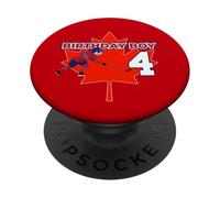 Happy 4th Birthday Boy Canada Maple Leaf Ice Hockey PopSockets Adhesive PopGrip