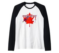 Happy 4th Birthday Boy Canada Maple Leaf Ice Hockey Raglan Baseball Tee