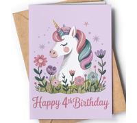 Happy 4th Birthday Card for Girl - Cool 4 Year Old Birthday Card for Daughter, Granddaughter, Niece - Cute Pastel Unicorn 4th Bday Cards for Kids - Age 4 Fun Unicorn Greeting Cards for Girls - NUM 301