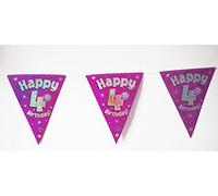 Happy 4th Birthday Flag Bunting Age Girls Pink Kids Banner Partyware Decorations