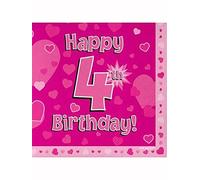 Happy 4th Birthday Pink Hearts Luncheon Napkins 16pk