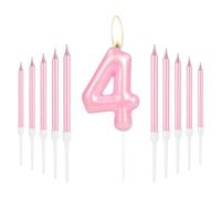 Happy 4th Birthday Pink Long Stick Number 4 Candles for Cake Toppers - Girls Baby Party & Wedding Decorations