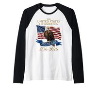 Happy 4th July 250 Years Memorial American Flag Bald Eagle Raglan Baseball Tee