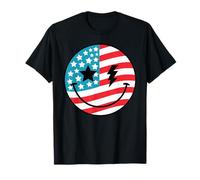 Happy 4th Of July Groovy Smile Face Red White Blue USA Flag T-Shirt