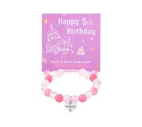 Happy 5 Year Old Bracelet for Daughter Granddaughter 5th Birthday Gifts for Women Niece Pink Charm Beaded Bracelets for 5yr Old Birthday Decorations for Woman Females Sweet Bday Christmas Gifts