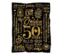 Happy 50th Anniversary Blanket for Parents Grandparents, Gift for 50th Wedding Anniversary Party Decor, 50 Golden Wedding Anniversary Couple Gifts, 50 Years of Marriage Throw Blankets 60x50in