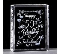 Happy 50th Birthday and Fabulous Gifts for Women, Laser Engraved K9 Crystal Plaque Keepsake for Her 50 Years, Unique Birthday Present Ornament Collection