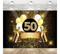 Happy 50th Birthday Backdrop Black Gold Photography Background Glitter Adult Men Fifty Years Old Age Birthday Party Decor Banner Banner Props