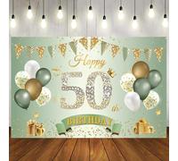 Happy 50th Birthday Banner Sage Green Gold, 1.1 x 1.8 m Happy Birthday Backdrop Banner 50th birthday Decorations for Women Men, 50 Years Old BIRTHDAY Anniversary Party Supplies