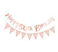 Happy 50th Birthday Banners for Women,50th Birthday Decorations,Rose Gold Party Decoration Bday Banner Bunting Ceiling Topper Paper Garlands Kit,for Photo Backdrop Party Personalised Number Decs