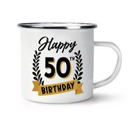 Happy 50th Birthday Black & Gold Enamel Mug Cup