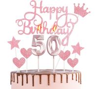 Happy 50Th Birthday Cake Topper & Candles - Rose Gold Number 50 for Cake Decorat