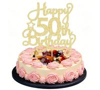 Happy 50th Birthday Cake Topper Gold Glitter 50 & Fabulous Cheers to 50 Years Old 50th Birthday Cake Pick for Celebrating 50th Birthday Anniversary Party Cake Decorations Supplies