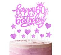 Happy 50th Birthday Cake Toppers, Hot Pink Cake Cupcake Toppers for Cake, Glitter Heart Stars Cake Toppers, Birthday Gift, Personalised Cake Toppers for Women Girls 50th Birthday Cake Decorations