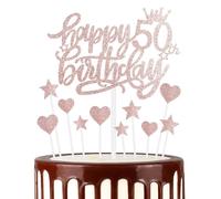 Happy 50th Birthday Cake Toppers, Rose Gold Cake Cupcake Toppers for Cake, Glitter Heart Stars Cake Toppers, Birthday Gift, Personalised Cake Toppers for Women Girls 50th Birthday Cake Decorations
