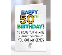 Happy 50th Birthday Card for Son, So proud you're mine, Slightly concerned you got my genes, Gifts for him, male, man, men, Sentiment Greeting Cards - gc-A5-014_050