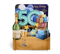Happy 50th Birthday Champagne & Presents 3D Pop Up Greeting Card by Alljoy Cards MN042