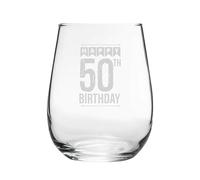 Happy 50th Birthday - Engraved Novelty Stemless Wine Gin Tumbler Glass | 50th Birthday Wine Glasses, 50th Bday Gifts for Men Women, Cocktail Cup