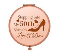 Happy 50th Birthday Gifts Travel Compact Pocket Makeup Mirror 50 Year Old Birthday Gift for Mom Turning 50 Gifts Folding Makeup Mirror for Friends 50 Year Old Gifts for Aunt Birthday Presents for Her