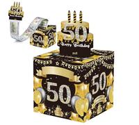 Happy 50th Birthday Money Box for Cash Gift,Black Gold Pull Surprise Money Gift Box for 50th Birthday Presents,Money Cake Pull out Cash,50th Money Box,Happy Birthday Money Gift Box for Him Her Adult