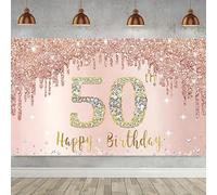 Happy 50th Birthday Party Decoration Background 50 Years Rose Gold Photography Background for Women Fifty Birthday