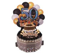 Happy 50th Birthday Pop Up Card 3D Greeting Cards Ornament, Hand Pasted with Black Gold Hot Stamping Diamonds Husband, Mother, Father, Female, Male, Sisters, Friend Gifts